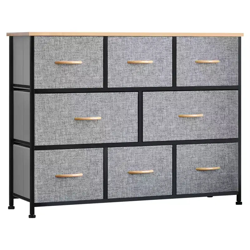 HOMCOM Commode à 8 tiroirs, Meuble de rangement à 3 niveaux avec tiroirs en tissu et cadre en acier pour chambre à coucher, couloir