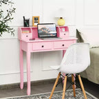 Bureau d'écriture Costway Mission Blanc Bureau d'ordinateur de bureau à domicile 4 tiroirs Blanc\Noir\Rose