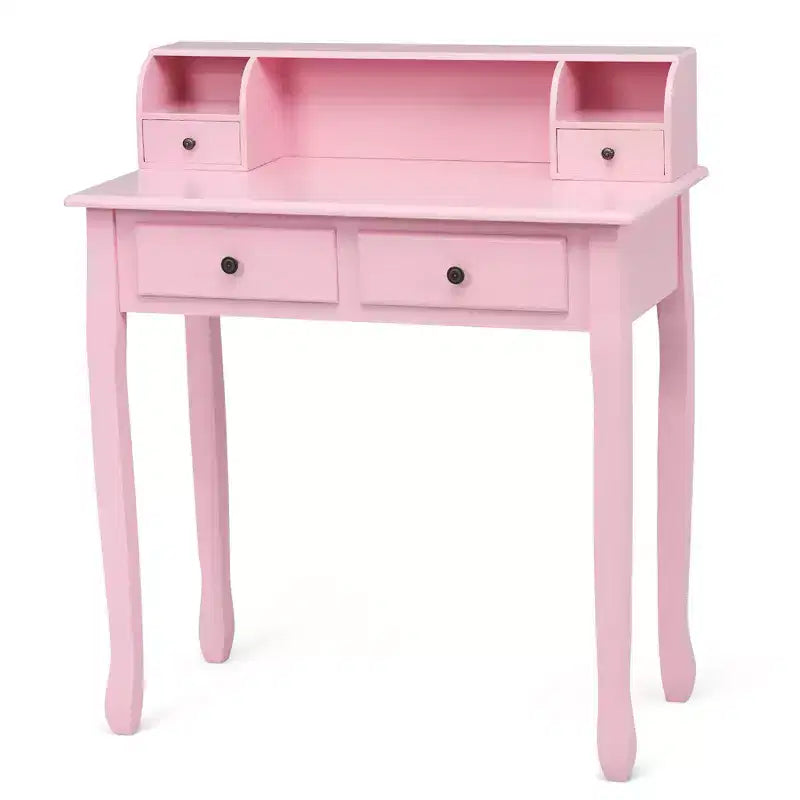 Bureau d'écriture Costway Mission Blanc Bureau d'ordinateur de bureau à domicile 4 tiroirs Blanc\Noir\Rose