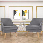 Costway Lot de 2 fauteuils d'appoint en velours avec pieds en bois d'hévéa Rose/Vert/Gris