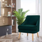 Costway Lot de 2 fauteuils d'appoint en velours avec pieds en bois d'hévéa Rose/Vert/Gris