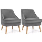 Costway Lot de 2 fauteuils d'appoint en velours avec pieds en bois d'hévéa Rose/Vert/Gris