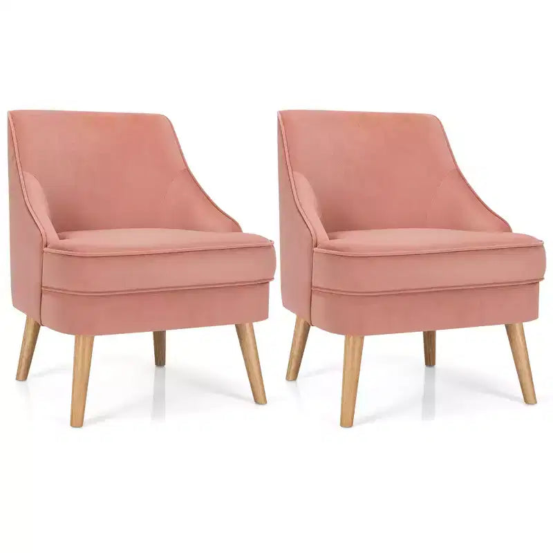 Costway Lot de 2 fauteuils d'appoint en velours avec pieds en bois d'hévéa Rose/Vert/Gris