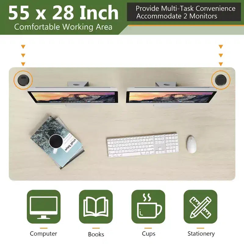 Plateau de table universel Costway pour cadre de bureau standard et debout Naturel