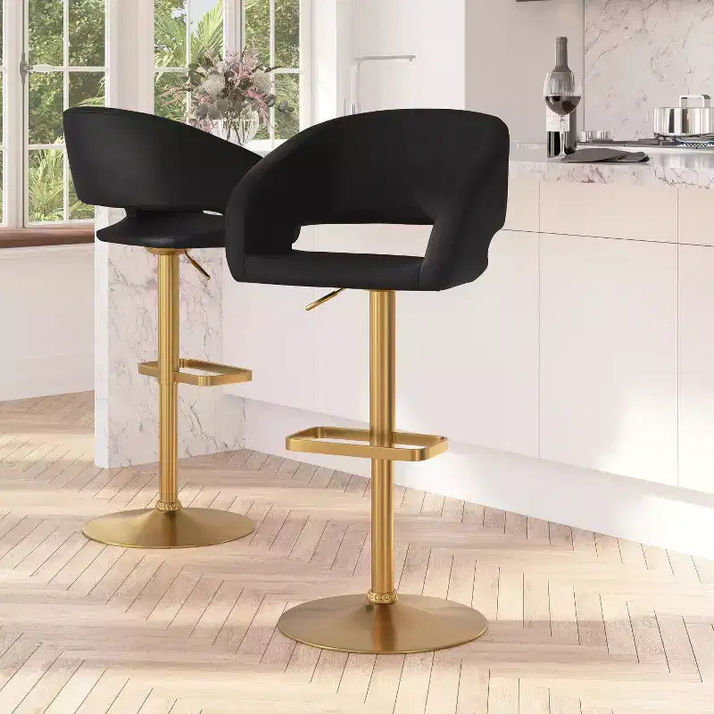 Merrick Lane Tabouret de bar moderne à dossier mi-hauteur arrondi avec siège pivotant réglable en hauteur