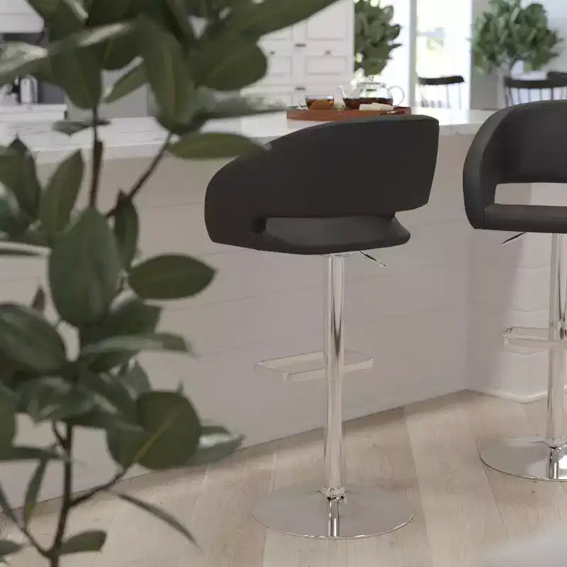 Merrick Lane Tabouret de bar moderne à dossier mi-hauteur arrondi avec siège pivotant réglable en hauteur