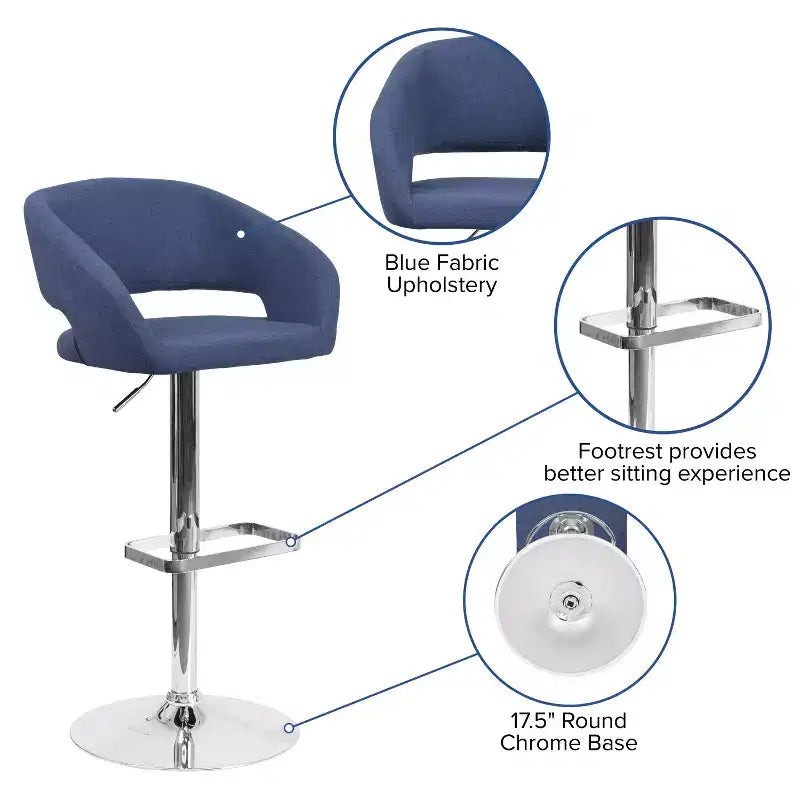 Merrick Lane Tabouret de bar moderne à dossier mi-hauteur arrondi avec siège pivotant réglable en hauteur