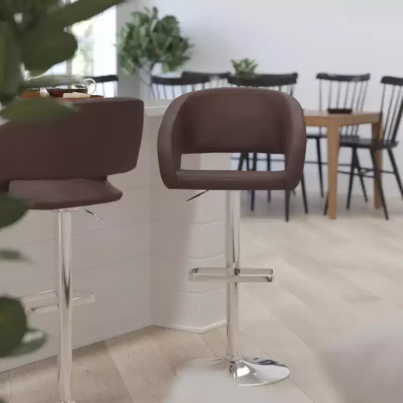 Merrick Lane Tabouret de bar moderne à dossier mi-hauteur arrondi avec siège pivotant réglable en hauteur