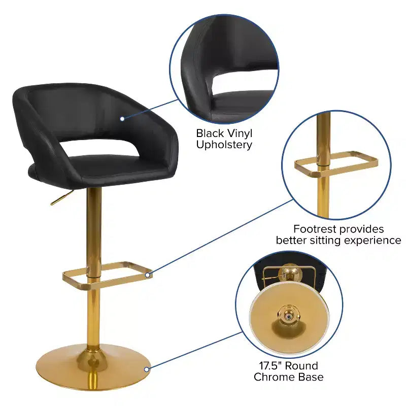 Merrick Lane Tabouret de bar moderne à dossier mi-hauteur arrondi avec siège pivotant réglable en hauteur