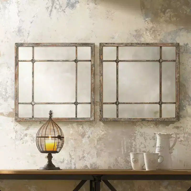 Miroirs muraux décoratifs Uttermost Square Vanity Lot de 2 rustiques vieillis en ardoise bleue cadre 19 cm de large pour salle de bain chambre à coucher