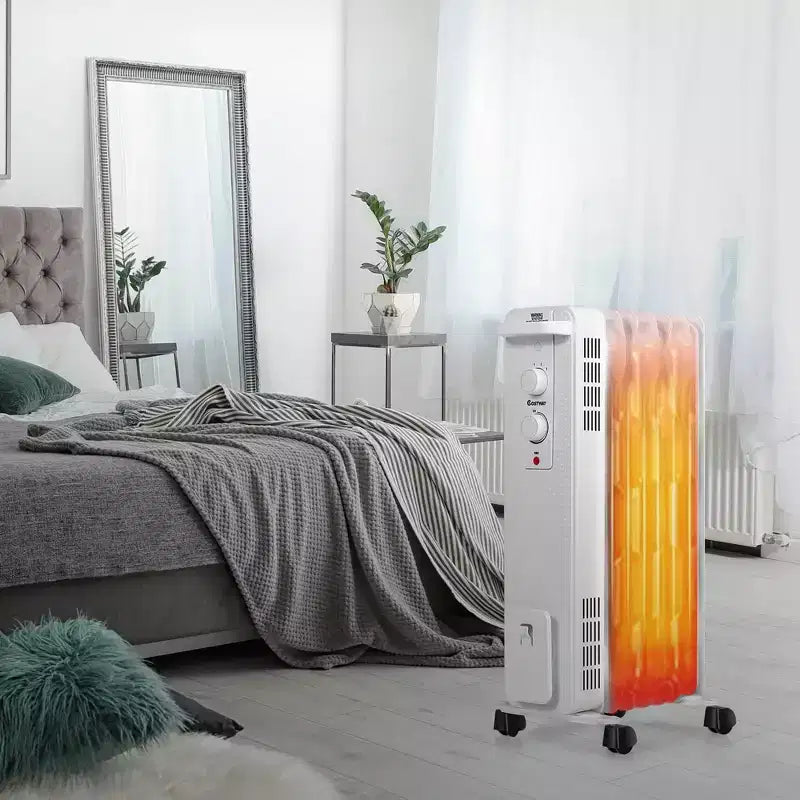 Radiateur à bain d'huile Costway 1500W, chauffage d'appoint portable avec thermostat réglable, blanc/noir