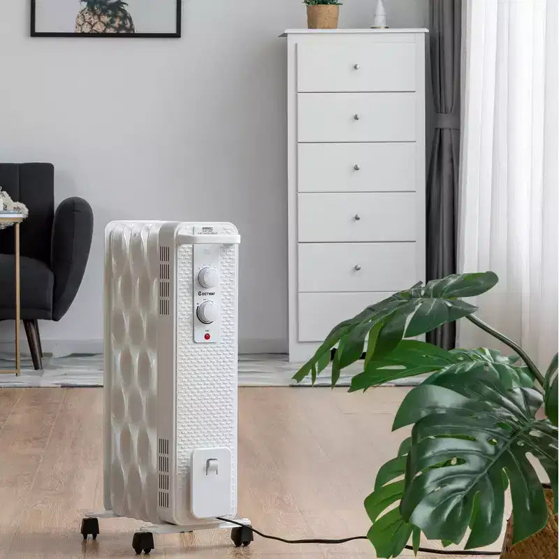 Radiateur à bain d'huile Costway 1500W, chauffage d'appoint portable avec thermostat réglable, blanc/noir