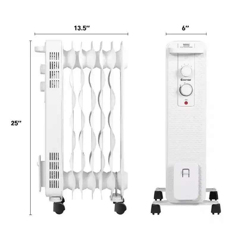 Radiateur à bain d'huile Costway 1500W, chauffage d'appoint portable avec thermostat réglable, blanc/noir