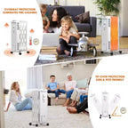 Radiateur à bain d'huile Costway 1500W, chauffage d'appoint portable avec thermostat réglable, blanc/noir