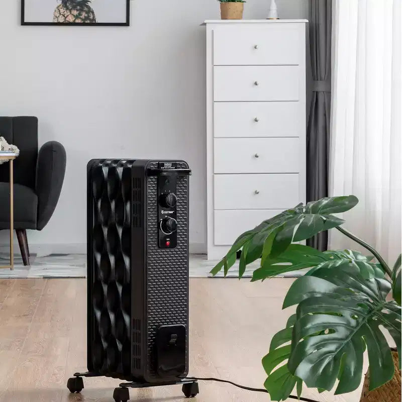 Radiateur à bain d'huile Costway 1500W, chauffage d'appoint portable avec thermostat réglable, blanc/noir