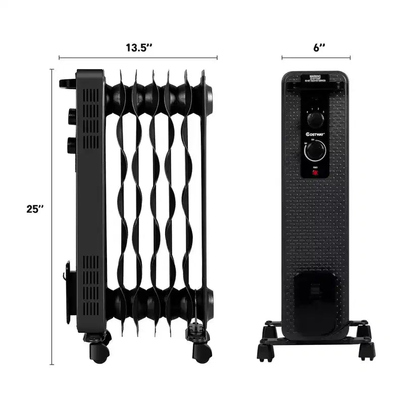 Radiateur à bain d'huile Costway 1500W, chauffage d'appoint portable avec thermostat réglable, blanc/noir