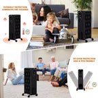 Radiateur à bain d'huile Costway 1500W, chauffage d'appoint portable avec thermostat réglable, blanc/noir