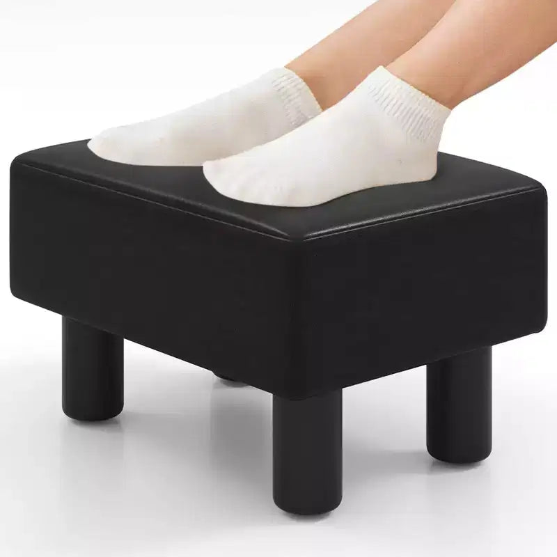Costway Ottoman en cuir synthétique, repose-pieds rectangulaire, petit tabouret avec siège rembourré blanc/noir/rouge