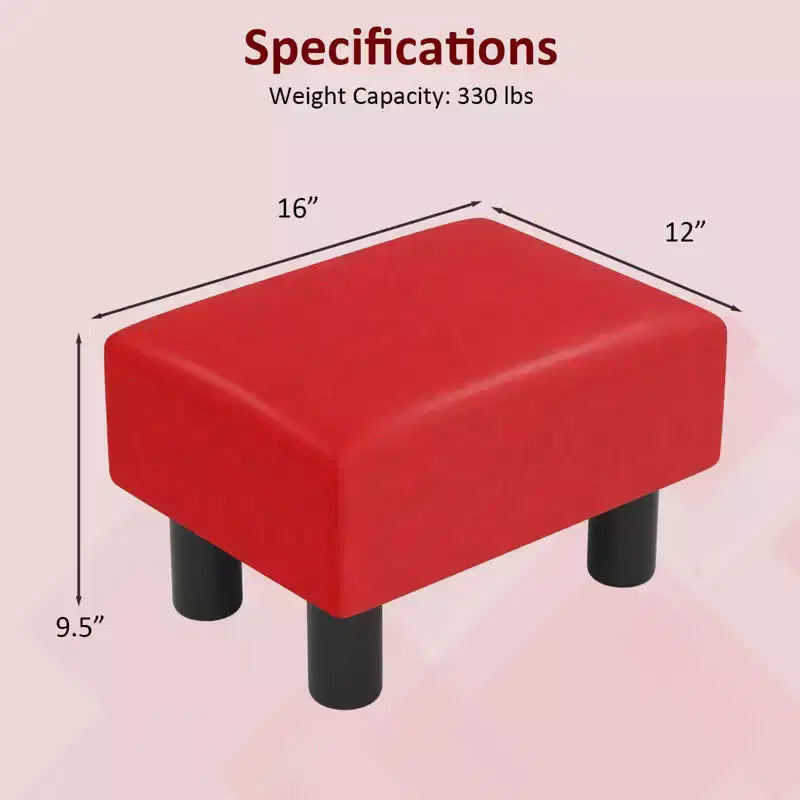 Costway Ottoman en cuir synthétique, repose-pieds rectangulaire, petit tabouret avec siège rembourré blanc/noir/rouge