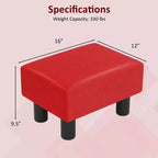 Costway Ottoman en cuir synthétique, repose-pieds rectangulaire, petit tabouret avec siège rembourré blanc/noir/rouge