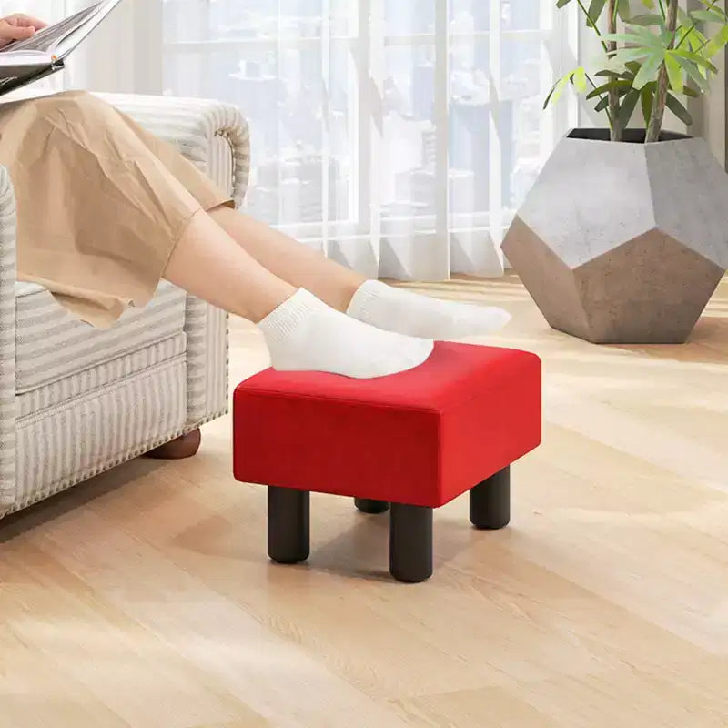 Costway Ottoman en cuir synthétique, repose-pieds rectangulaire, petit tabouret avec siège rembourré blanc/noir/rouge