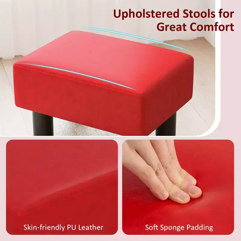 Costway Ottoman en cuir synthétique, repose-pieds rectangulaire, petit tabouret avec siège rembourré blanc/noir/rouge