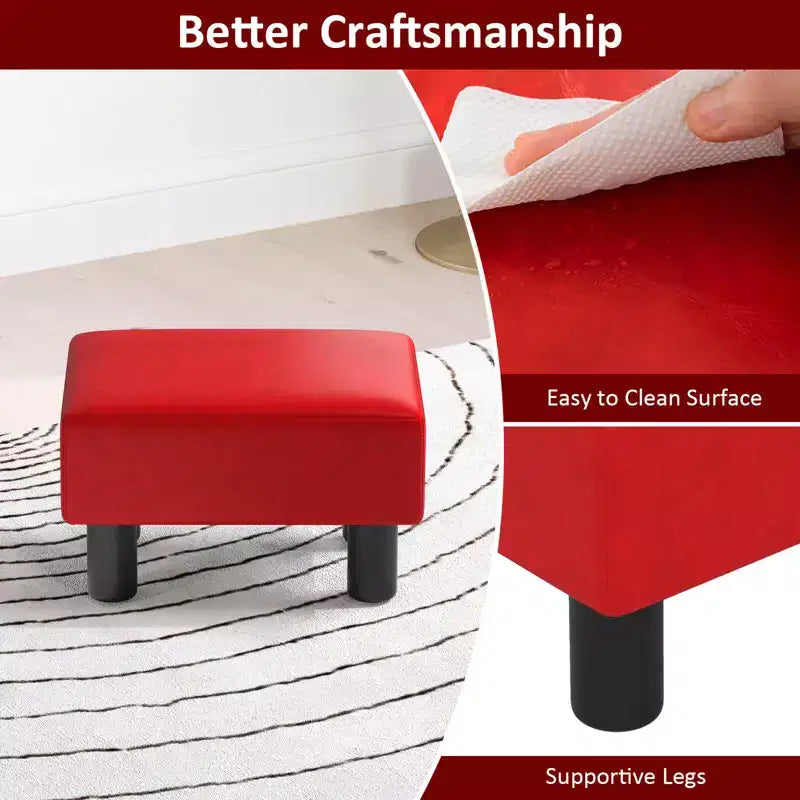 Costway Ottoman en cuir synthétique, repose-pieds rectangulaire, petit tabouret avec siège rembourré blanc/noir/rouge