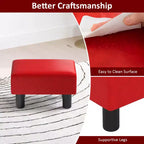 Costway Ottoman en cuir synthétique, repose-pieds rectangulaire, petit tabouret avec siège rembourré blanc/noir/rouge