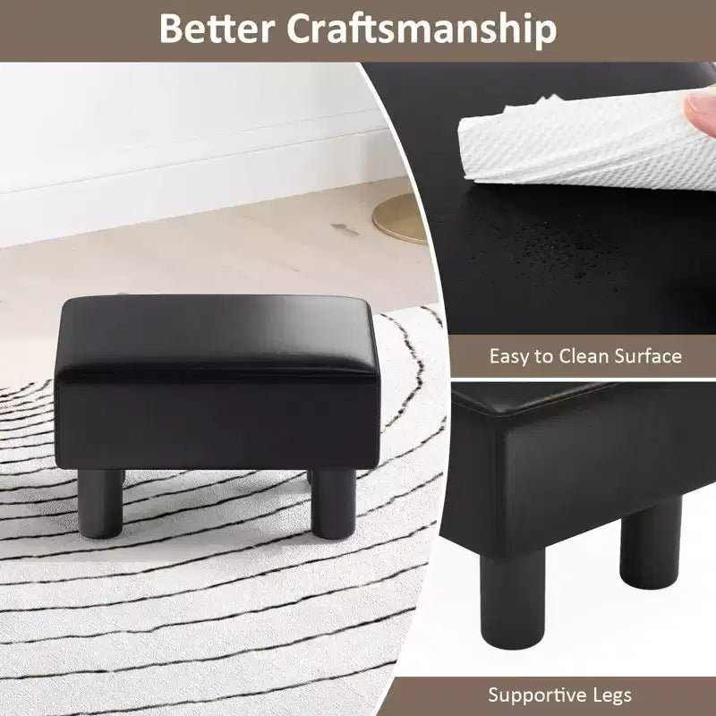 Costway Ottoman en cuir synthétique, repose-pieds rectangulaire, petit tabouret avec siège rembourré blanc/noir/rouge