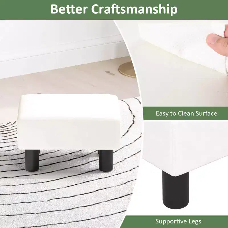 Costway Ottoman en cuir synthétique, repose-pieds rectangulaire, petit tabouret avec siège rembourré blanc/noir/rouge