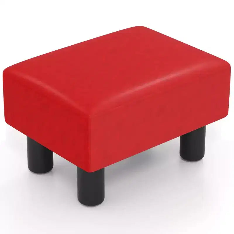 Costway Ottoman en cuir synthétique, repose-pieds rectangulaire, petit tabouret avec siège rembourré blanc/noir/rouge
