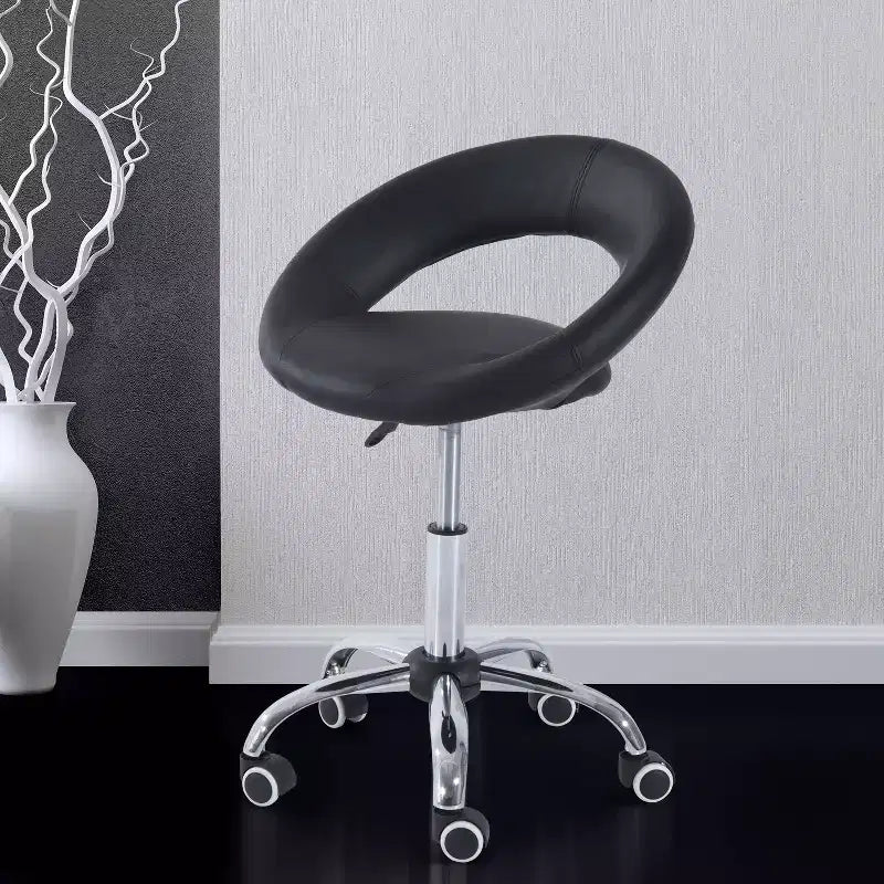 Tabouret de salon roulant HOMCOM Crescent avec hauteur réglable, dossier ajouré respirant, siège en mousse et 5 roulettes, noir