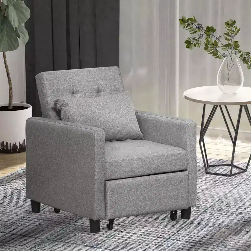 HOMCOM Canapé convertible, lit de repos, fauteuil multifonctionnel avec tissu capitonné, dossier inclinable, oreiller, gris
