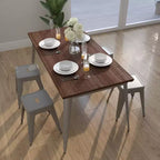 Merrick Lane Table carrée à cadre en acier rectangulaire avec plateau en bois