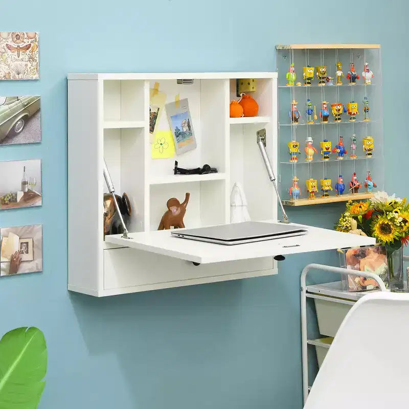 Bureau flottant mural pliable Costway, gain de place, poste de travail pour ordinateur portable