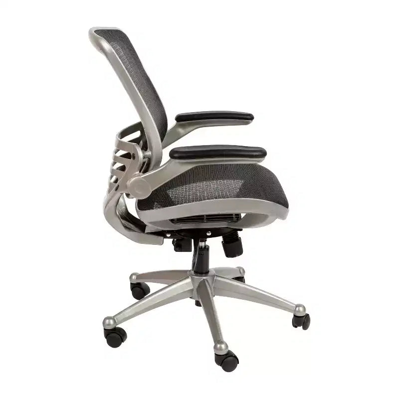 Chaise de bureau pivotante de direction Flash Furniture à dossier mi-hauteur en maille transparente avec accoudoirs relevables