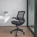 Chaise de bureau pivotante de direction Flash Furniture à dossier mi-hauteur en maille transparente avec accoudoirs relevables