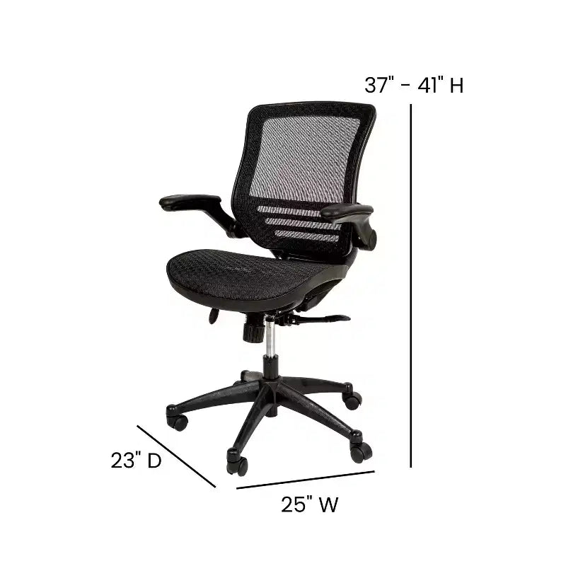Chaise de bureau pivotante de direction Flash Furniture à dossier mi-hauteur en maille transparente avec accoudoirs relevables