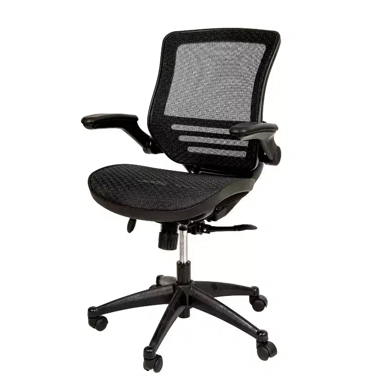 Chaise de bureau pivotante de direction Flash Furniture à dossier mi-hauteur en maille transparente avec accoudoirs relevables