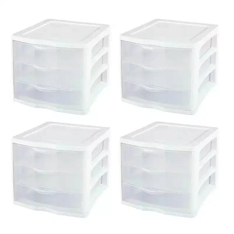 Unité de rangement modulaire de bureau en plastique Sterilite à 5 tiroirs, paquet de 4, et unité de rangement modulaire de bureau en plastique à 3 tiroirs, paquet de 4, pour l'organisation de la maison