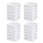 Unité de rangement modulaire de bureau en plastique Sterilite à 5 tiroirs, paquet de 4, et unité de rangement modulaire de bureau en plastique à 3 tiroirs, paquet de 4, pour l'organisation de la maison