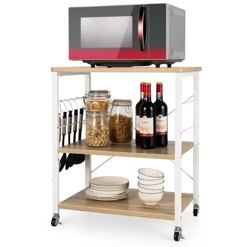Étagère de Boulanger de Cuisine à 3 Niveaux Costway avec Chariot de Rangement pour Micro-ondes et Crochets