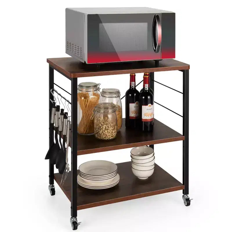 Étagère de Boulanger de Cuisine à 3 Niveaux Costway avec Chariot de Rangement pour Micro-ondes et Crochets
