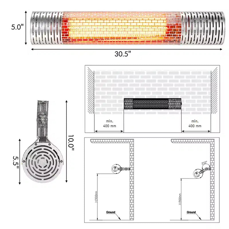 Chauffage infrarouge mural Costway 1500 W, chauffage électrique intérieur et extérieur avec télécommande
