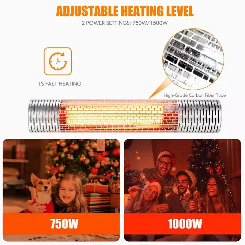 Chauffage infrarouge mural Costway 1500 W, chauffage électrique intérieur et extérieur avec télécommande