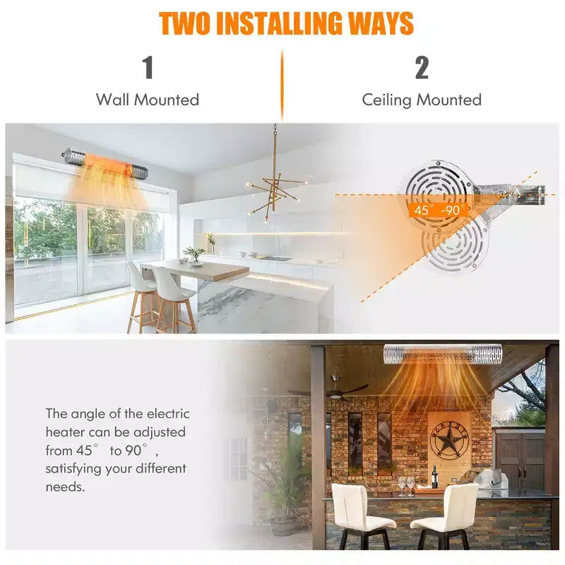 Chauffage infrarouge mural Costway 1500 W, chauffage électrique intérieur et extérieur avec télécommande