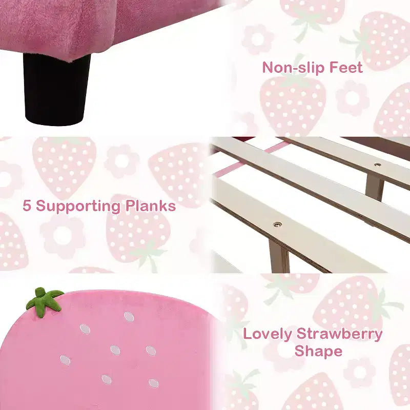 Costway Lit de plateforme rembourré pour enfants, motif baies, mobilier de chambre d'enfant