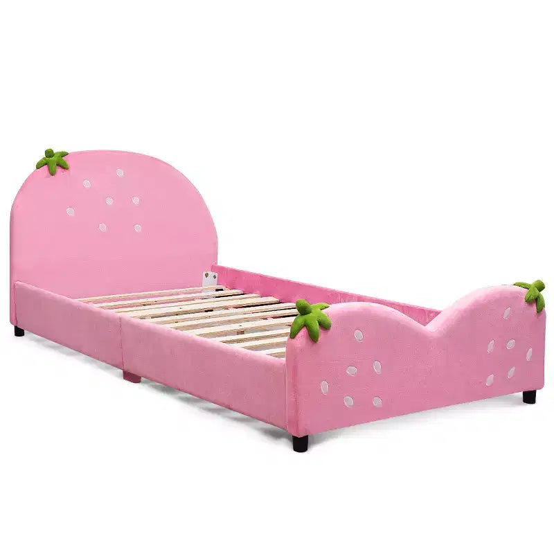 Costway Lit de plateforme rembourré pour enfants, motif baies, mobilier de chambre d'enfant