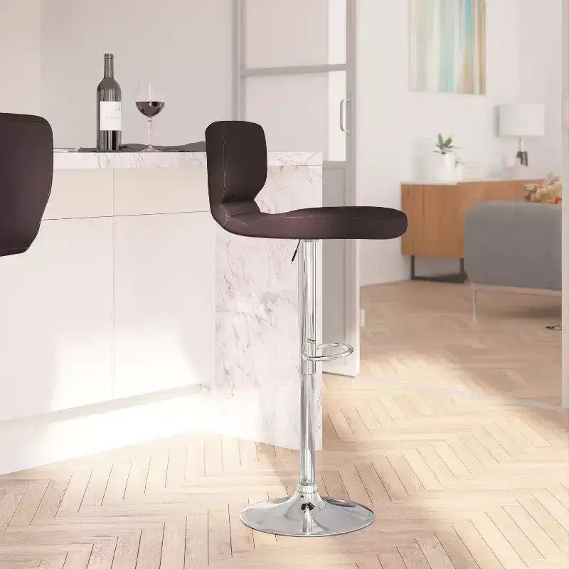 Merrick Lane Lot de deux tabourets de bar pivotants avec dossier à surpiqûres verticales et base chromée réglable avec repose-pieds