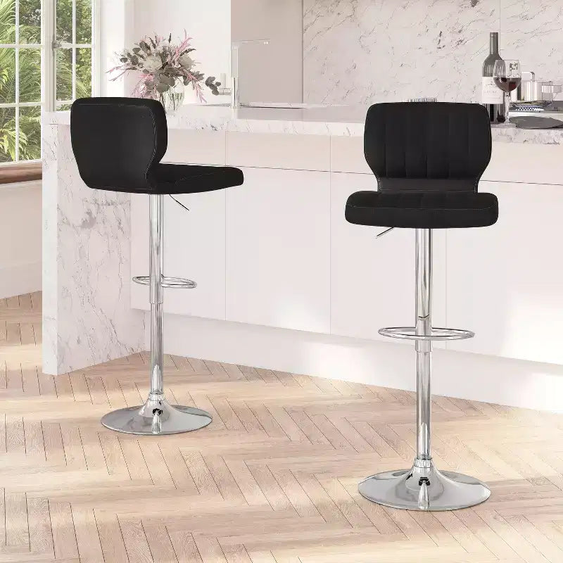 Merrick Lane Lot de deux tabourets de bar pivotants avec dossier à surpiqûres verticales et base chromée réglable avec repose-pieds